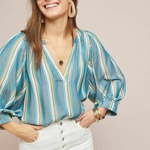 Anthropologie Blue Striped Blouse